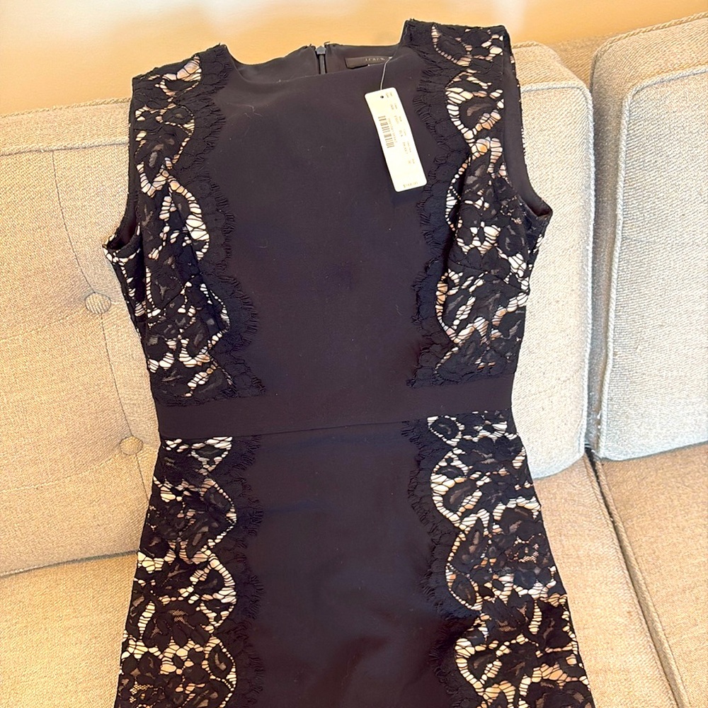 J. crew black and ivory chantilly lace panel midi sheath dress | size 00 | NWT